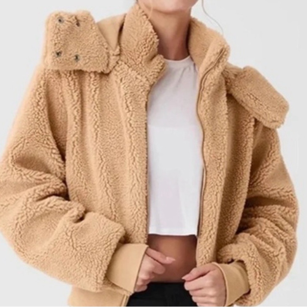 Alo Women's Camel Sherpa Bomber Coat